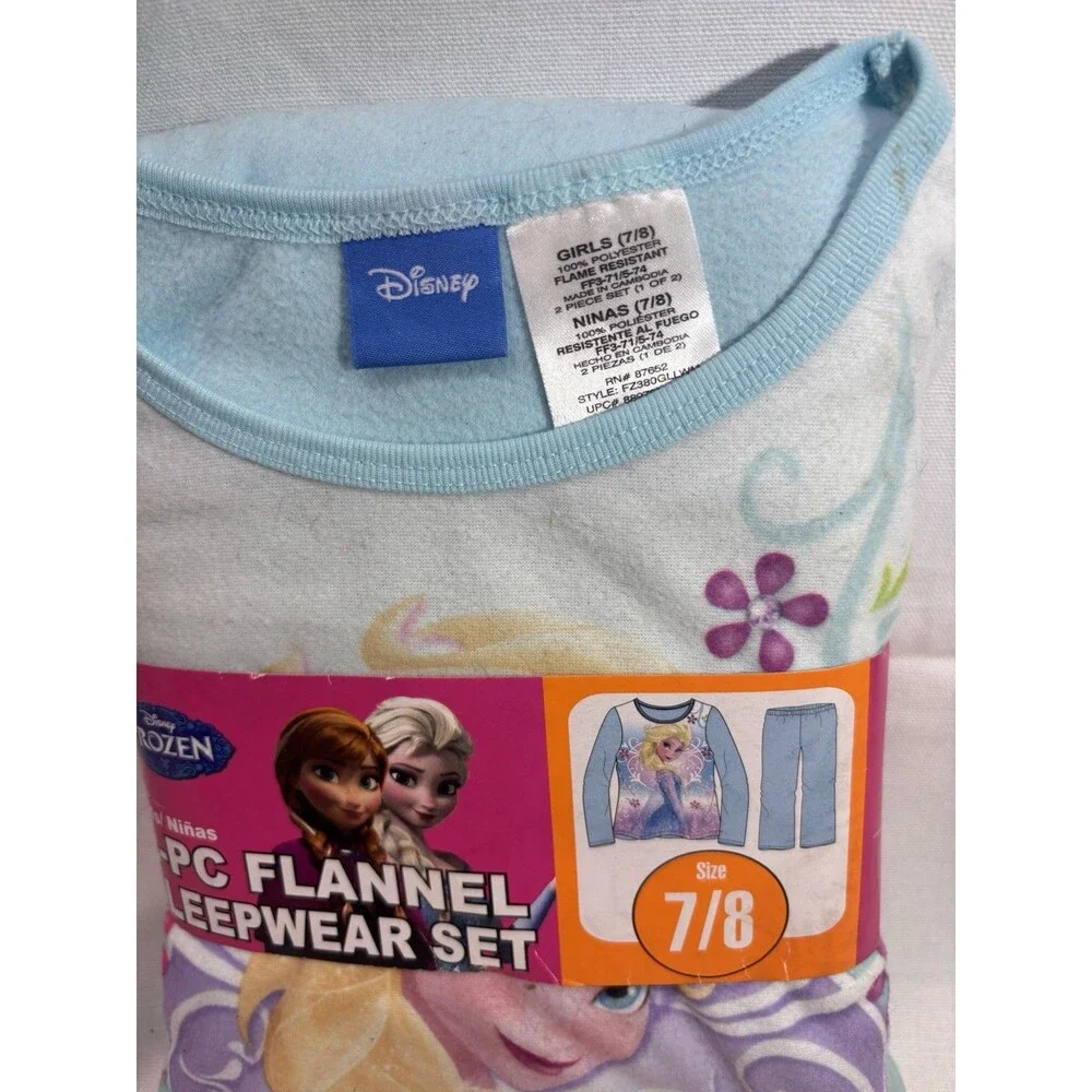 Disney Frozen Girls Flannel Pajama Set 2PC Size 7/8 Elsa Anna Blue Read
